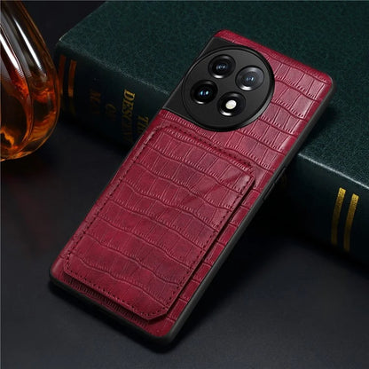 For OnePlus Ace 2 Pro 5G Case Leather+PC+TPU Crocodile Textured Phone Cover