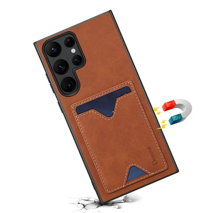DENIOR For Samsung Galaxy S24 Ultra Case Leather+TPU Phone Kickstand Cover with Card Holder