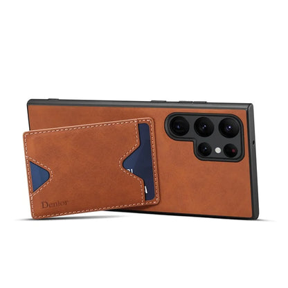 DENIOR For Samsung Galaxy S24 Ultra Case Leather+TPU Phone Kickstand Cover with Card Holder