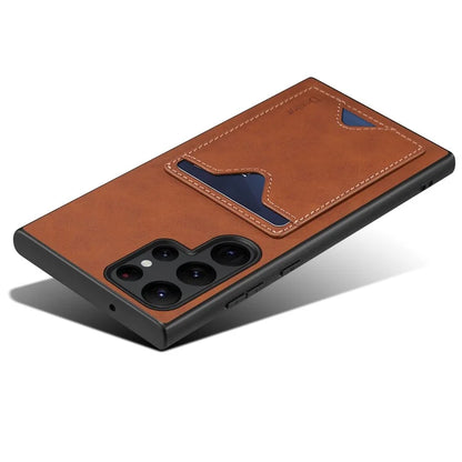 DENIOR For Samsung Galaxy S24 Ultra Case Leather+TPU Phone Kickstand Cover with Card Holder