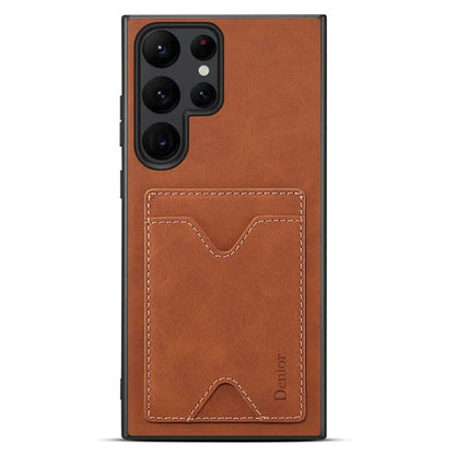 DENIOR For Samsung Galaxy S24 Ultra Case Leather+TPU Phone Kickstand Cover with Card Holder