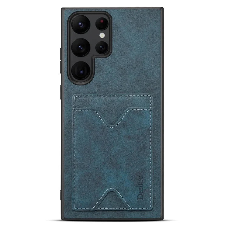 DENIOR For Samsung Galaxy S24 Ultra Case Leather+TPU Phone Kickstand Cover with Card Holder