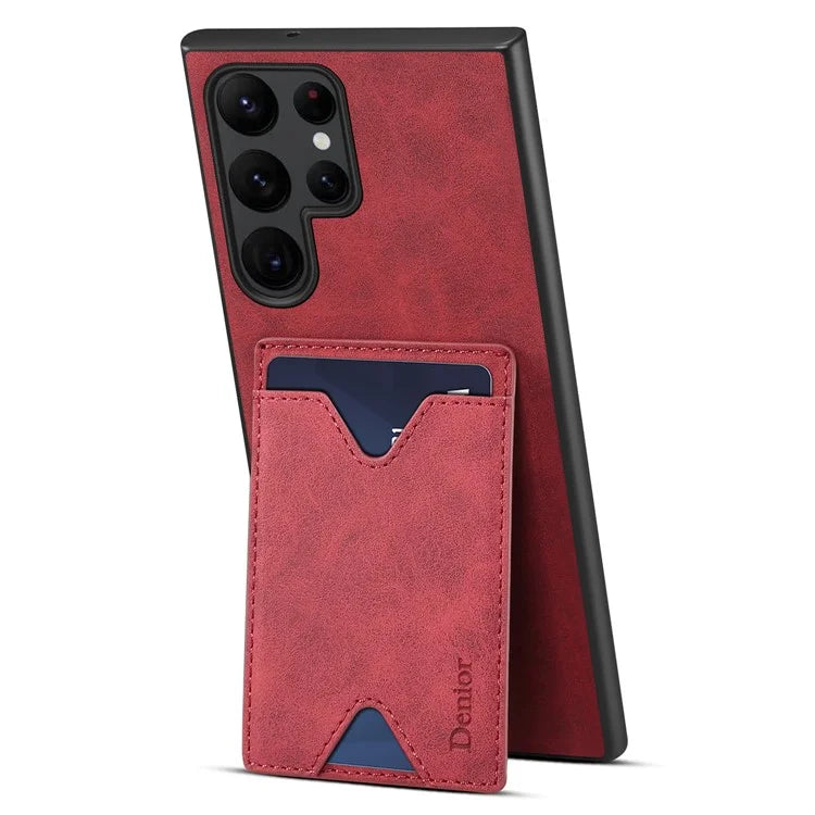 DENIOR For Samsung Galaxy S24 Ultra Case Leather+TPU Phone Kickstand Cover with Card Holder