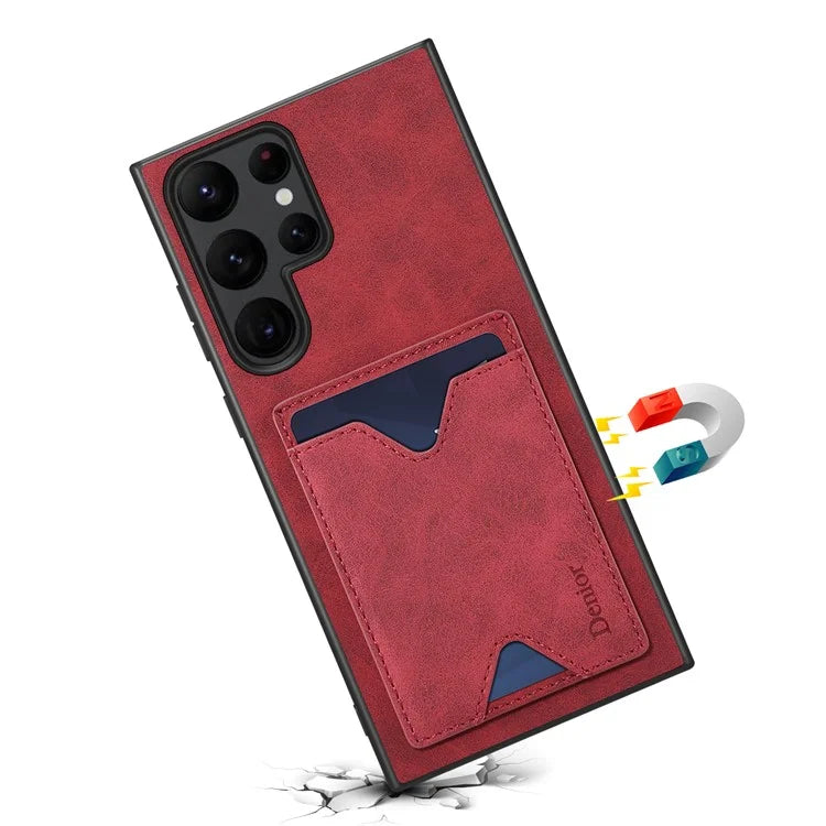 DENIOR For Samsung Galaxy S24 Ultra Case Leather+TPU Phone Kickstand Cover with Card Holder