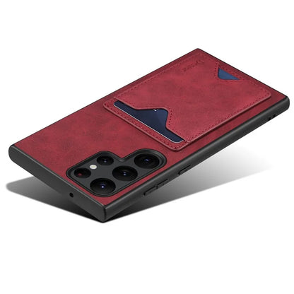 DENIOR For Samsung Galaxy S24 Ultra Case Leather+TPU Phone Kickstand Cover with Card Holder