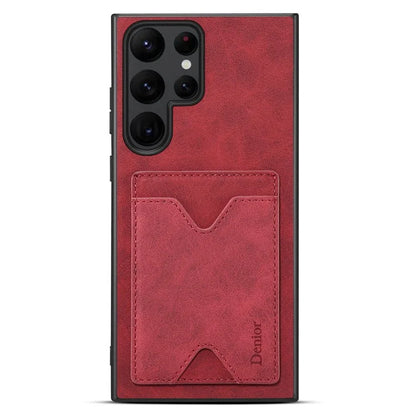 DENIOR For Samsung Galaxy S24 Ultra Case Leather+TPU Phone Kickstand Cover with Card Holder