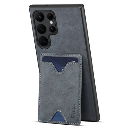 DENIOR For Samsung Galaxy S24 Ultra Case Leather+TPU Phone Kickstand Cover with Card Holder