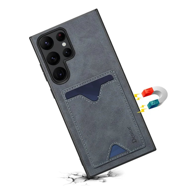 DENIOR For Samsung Galaxy S24 Ultra Case Leather+TPU Phone Kickstand Cover with Card Holder