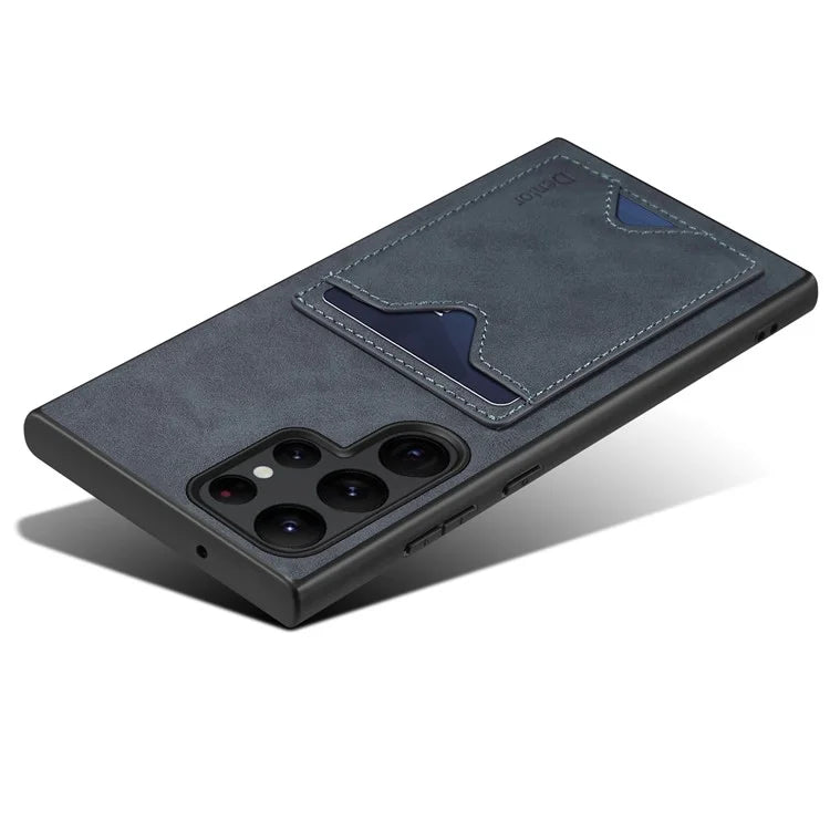 DENIOR For Samsung Galaxy S24 Ultra Case Leather+TPU Phone Kickstand Cover with Card Holder