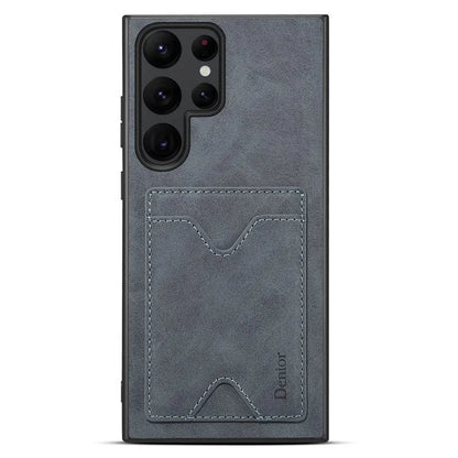 DENIOR For Samsung Galaxy S24 Ultra Case Leather+TPU Phone Kickstand Cover with Card Holder