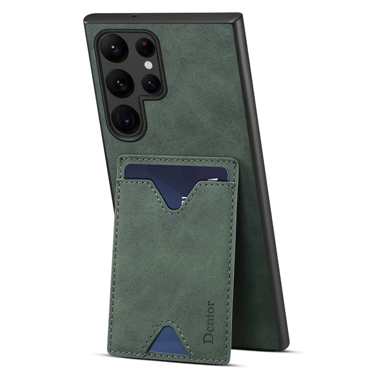 DENIOR For Samsung Galaxy S24 Ultra Case Leather+TPU Phone Kickstand Cover with Card Holder