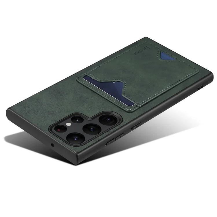 DENIOR For Samsung Galaxy S24 Ultra Case Leather+TPU Phone Kickstand Cover with Card Holder