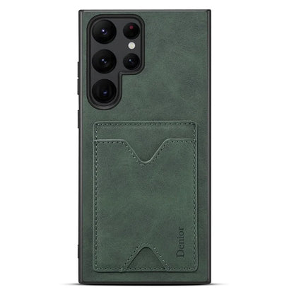 DENIOR For Samsung Galaxy S24 Ultra Case Leather+TPU Phone Kickstand Cover with Card Holder