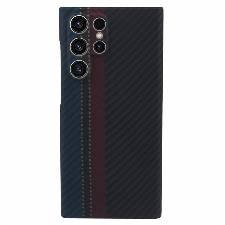 For Samsung Galaxy S21 Ultra 5G Phone Case Aramid Fiber Color Stripe Smartphone Cover (Precise Lens Cutout)