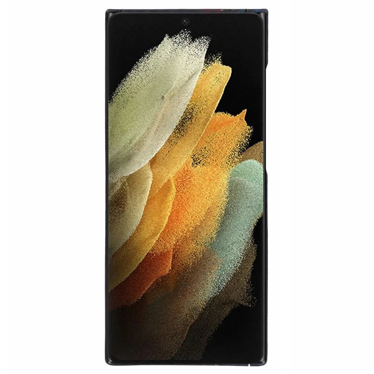 For Samsung Galaxy S21 Ultra 5G Phone Case Aramid Fiber Color Stripe Smartphone Cover (Precise Lens Cutout)