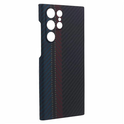For Samsung Galaxy S21 Ultra 5G Phone Case Aramid Fiber Color Stripe Smartphone Cover (Precise Lens Cutout)