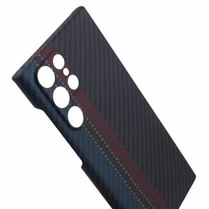 For Samsung Galaxy S21 Ultra 5G Phone Case Aramid Fiber Color Stripe Smartphone Cover (Precise Lens Cutout)