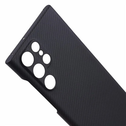 For Samsung Galaxy S22 Ultra 5G Cell Phone Case Black Fine Stripe Aramid Fiber Cover (Precise Lens Cutout)
