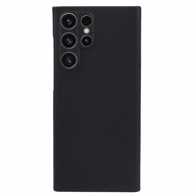 For Samsung Galaxy S21 Ultra 5G Cell Phone Case Black Aramid Fiber Fine Stripe Back Cover (Precise Lens Cutout)