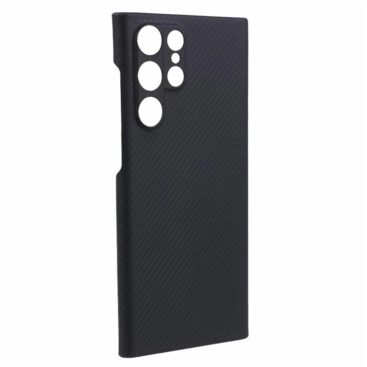 For Samsung Galaxy S21 Ultra 5G Cell Phone Case Black Aramid Fiber Fine Stripe Back Cover (Precise Lens Cutout)
