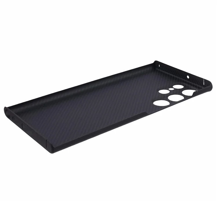 For Samsung Galaxy S21 Ultra 5G Cell Phone Case Black Aramid Fiber Fine Stripe Back Cover (Precise Lens Cutout)