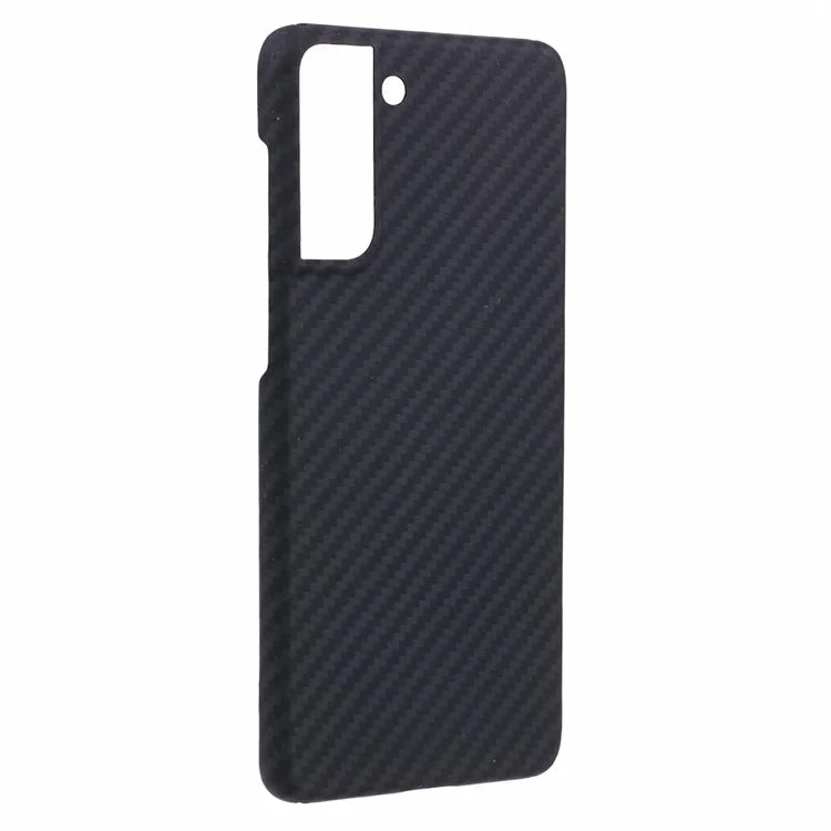 For Samsung Galaxy S21+ 5G Phone Case 1500D Coarse Texture Aramid Fiber Black Phone Cover with Big Lens Cutout
