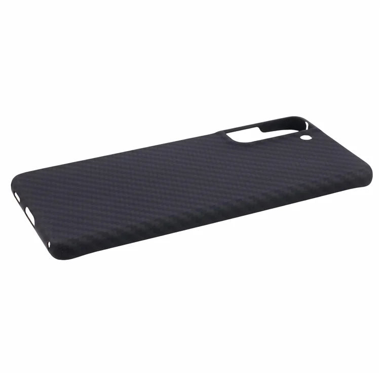 For Samsung Galaxy S21+ 5G Phone Case 1500D Coarse Texture Aramid Fiber Black Phone Cover with Big Lens Cutout