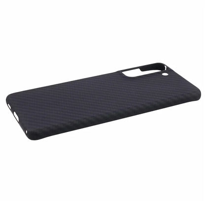 For Samsung Galaxy S21+ 5G Phone Case 1500D Coarse Texture Aramid Fiber Black Phone Cover with Big Lens Cutout