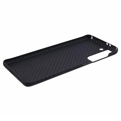 For Samsung Galaxy S21+ 5G Phone Case 1500D Coarse Texture Aramid Fiber Black Phone Cover with Big Lens Cutout