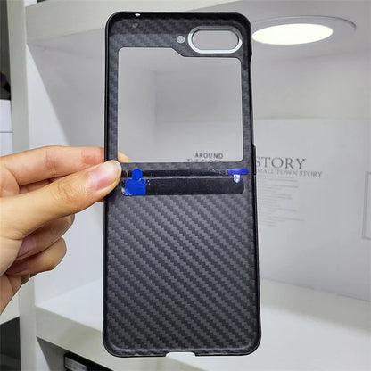 Phone Cover for Samsung Galaxy Z Flip5 5G Case 1500D Coarse Texture Aramid Fiber Phone Shell with Metal Rear Lens Frame