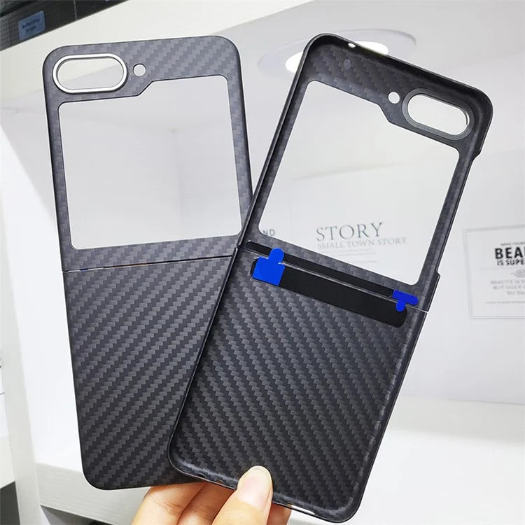 Phone Cover for Samsung Galaxy Z Flip5 5G Case 1500D Coarse Texture Aramid Fiber Phone Shell with Metal Rear Lens Frame