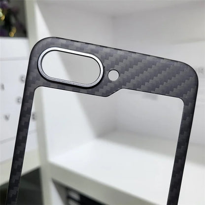 Phone Cover for Samsung Galaxy Z Flip5 5G Case 1500D Coarse Texture Aramid Fiber Phone Shell with Metal Rear Lens Frame