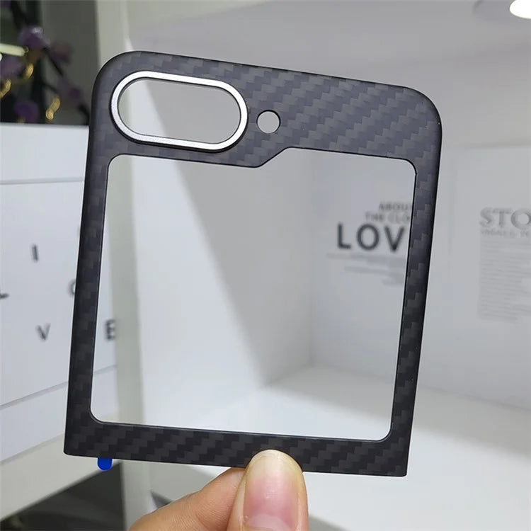 Phone Cover for Samsung Galaxy Z Flip5 5G Case 1500D Coarse Texture Aramid Fiber Phone Shell with Metal Rear Lens Frame