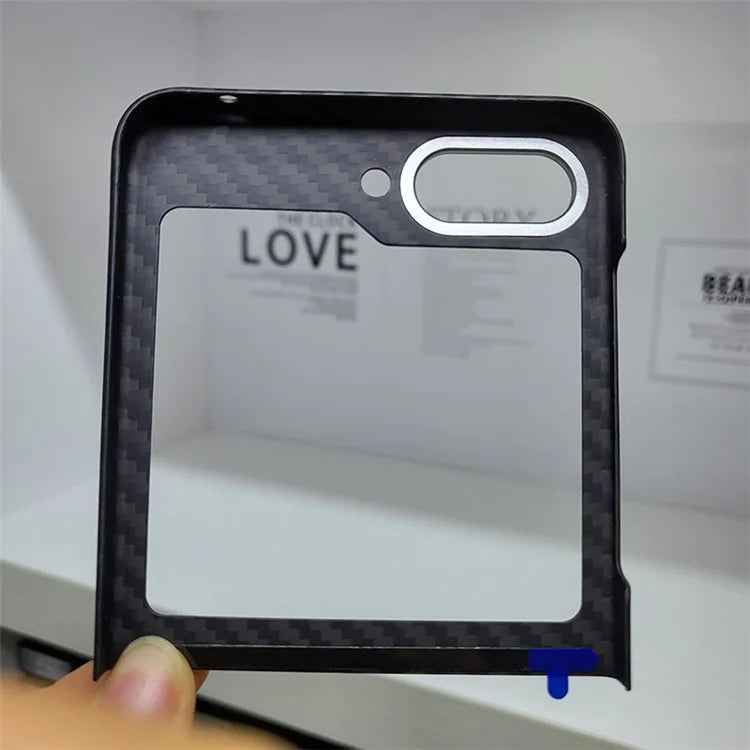 Phone Cover for Samsung Galaxy Z Flip5 5G Case 1500D Coarse Texture Aramid Fiber Phone Shell with Metal Rear Lens Frame