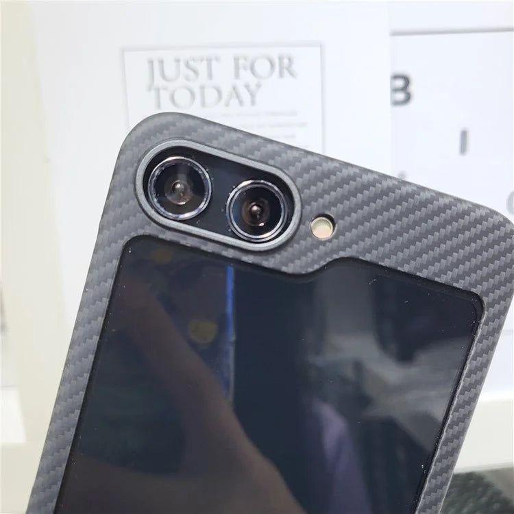 For Samsung Galaxy Z Flip5 5G Case 600D Fine Texture Metal Lens Frame Aramid Fiber Phone Shell