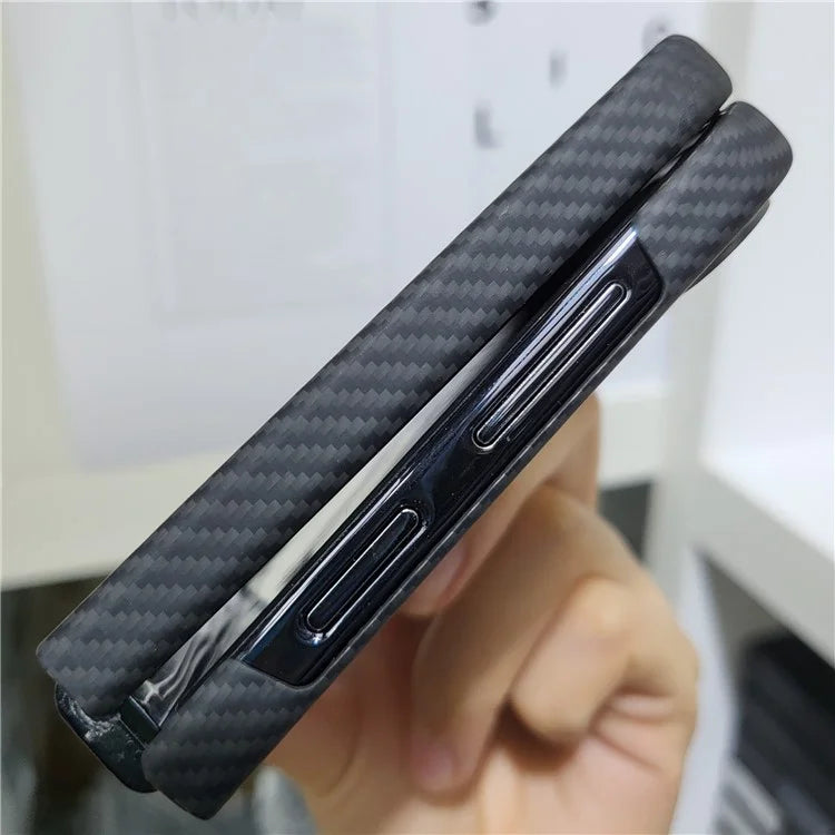 For Samsung Galaxy Z Flip5 5G Case 600D Fine Texture Metal Lens Frame Aramid Fiber Phone Shell