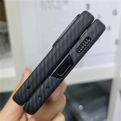 For Samsung Galaxy Z Flip5 5G Case 600D Fine Texture Metal Lens Frame Aramid Fiber Phone Shell