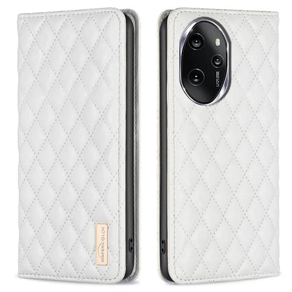 BINFEN COLOR BF16 For Honor 100 Pro 5G Cell Phone Case PU Leather Rhombus Imprinted Cover