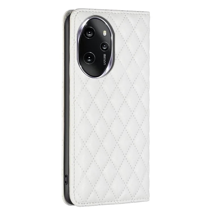 BINFEN COLOR BF16 For Honor 100 Pro 5G Cell Phone Case PU Leather Rhombus Imprinted Cover