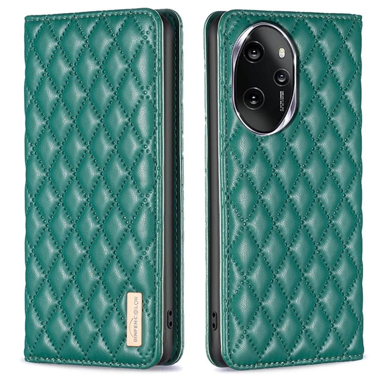 BINFEN COLOR BF16 For Honor 100 Pro 5G Cell Phone Case PU Leather Rhombus Imprinted Cover