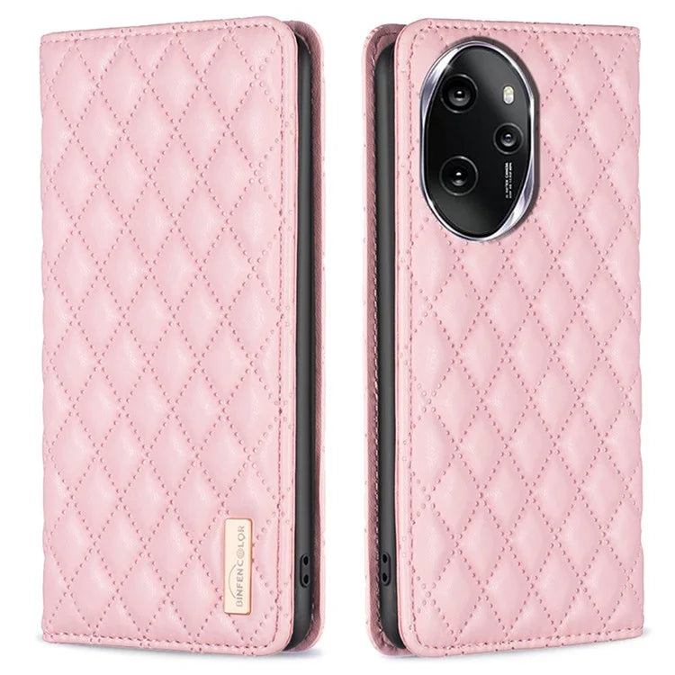 BINFEN COLOR BF16 For Honor 100 Pro 5G Cell Phone Case PU Leather Rhombus Imprinted Cover