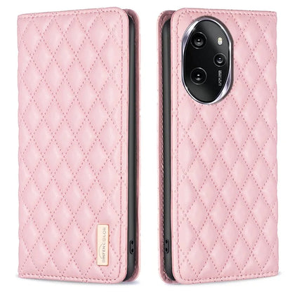 BINFEN COLOR BF16 For Honor 100 Pro 5G Cell Phone Case PU Leather Rhombus Imprinted Cover