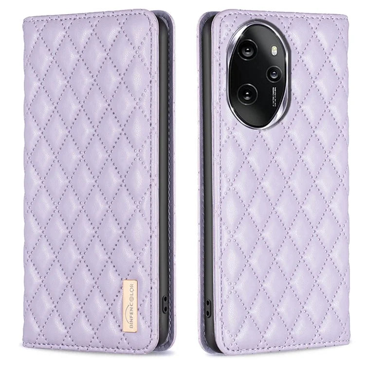 BINFEN COLOR BF16 For Honor 100 Pro 5G Cell Phone Case PU Leather Rhombus Imprinted Cover