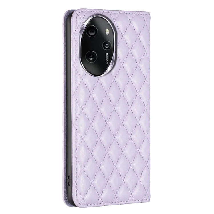 BINFEN COLOR BF16 For Honor 100 Pro 5G Cell Phone Case PU Leather Rhombus Imprinted Cover