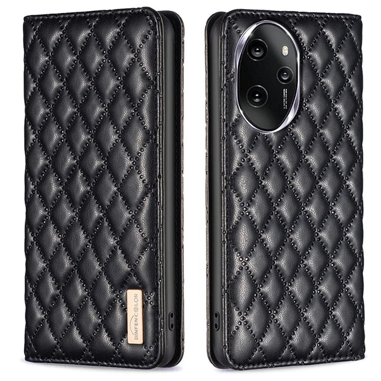 BINFEN COLOR BF16 For Honor 100 Pro 5G Cell Phone Case PU Leather Rhombus Imprinted Cover