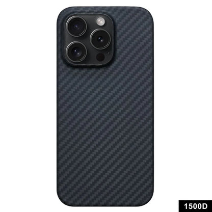 Black Phone Shell for iPhone 15 Pro Case 1500D Coarse Texture Aramid Fiber Phone Cover (Big Lens Cutout)