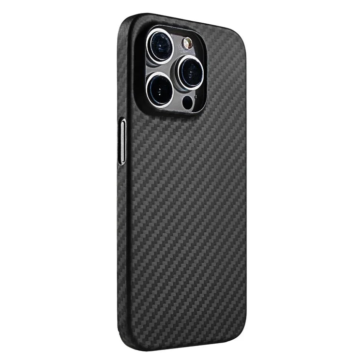 Black Phone Shell for iPhone 15 Pro Case 1500D Coarse Texture Aramid Fiber Phone Cover (Big Lens Cutout)