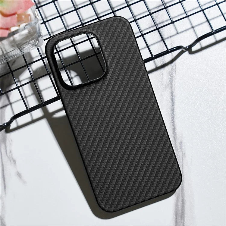 Black Phone Shell for iPhone 15 Pro Case 1500D Coarse Texture Aramid Fiber Phone Cover (Big Lens Cutout)