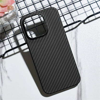 Black Phone Shell for iPhone 15 Pro Case 1500D Coarse Texture Aramid Fiber Phone Cover (Big Lens Cutout)