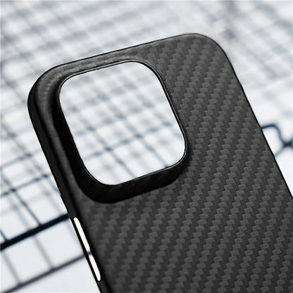 Black Phone Shell for iPhone 15 Pro Case 1500D Coarse Texture Aramid Fiber Phone Cover (Big Lens Cutout)